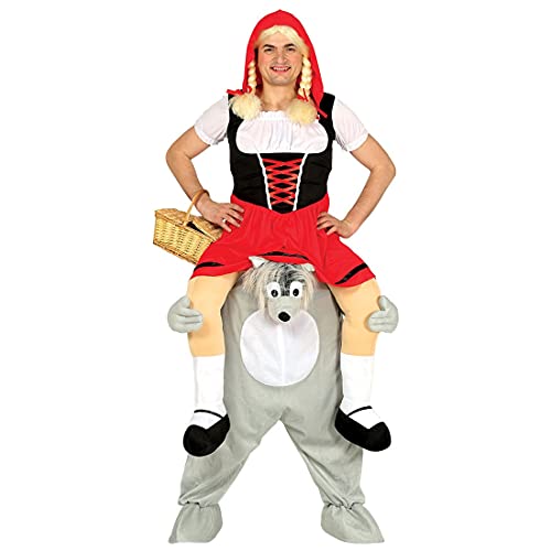 Amakando Böser Wolf Trag Mich Kostüm | Größe L (52/54) | Huckepackkostüm Rotkäppchen | Lustiges Männerkostüm Märchen | JGA Outfit | Trag Mich Faschingskostüm | Huckepack Kostüm von Amakando