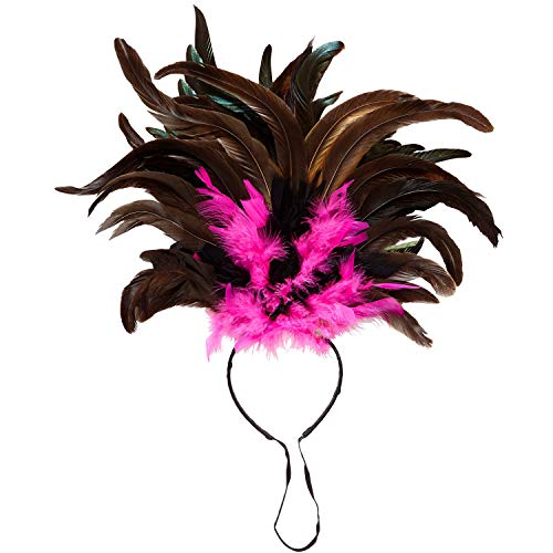 Amakando Brasilianischer Feder-Kopfschmuck für Damen/Pink-Schwarz/Ipanema Haarschmuck zum Samba-Tänzerin Kostüm/EIN Highlight zu Straßenkarneval & Kostümfest von Amakando