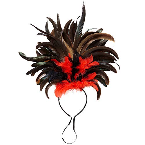 Amakando Brasilianischer Feder-Kopfschmuck für Damen/Rot-Schwarz/Ipanema Haarschmuck zum Samba-Tänzerin Kostüm/EIN Highlight zu Straßenkarneval & Kostümfest von Amakando