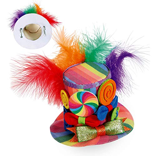 Amakando Bunter Mini-Hut Narrenkappe mit Federn/Toller Kopfschmuck Candy-Hut für Frauen/Einsetzbar zu Karneval & Fasnet von Amakando