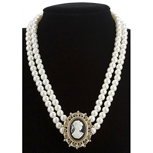 Amakando Cameo Kette Rokoko Halsschmuck Barock Halskette Perlenkette mit Brosche Karnevalskostüme Zubehör Damen Historische Mottoparty Accessoires Königin Schmuck von Amakando