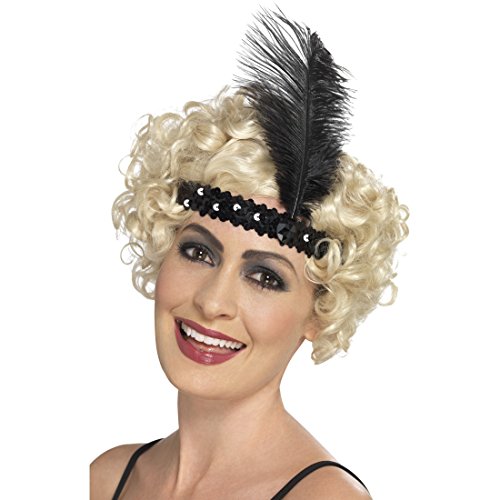 Amakando Charleston Haarband mit Feder - schwarz - Gatsby Haarschmuck Stirnband 20s Flapper Haarband Goldene Zwanziger Kostüm Accessoire 20er Jahre Kopfschmuck von Amakando