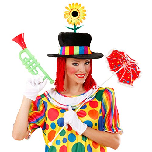 Amakando Clown Hut Clownhut mit Blume und Haaren Harlekin Samthut Kindergeburtstag Kopfbedeckung Lustige Clownmütze Witziger Clownshut von Amakando