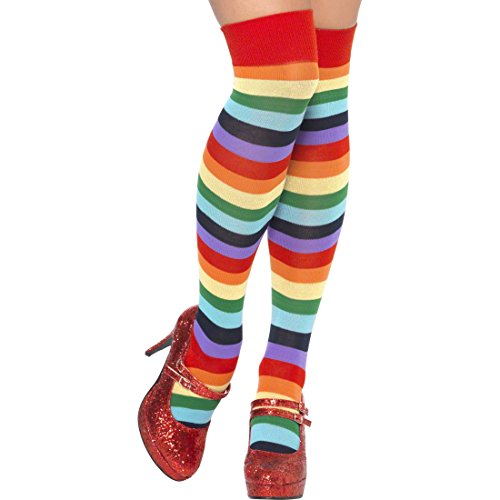 Amakando Clown Strümpfe Ringel Overknees gestreift Bunte Ringelstrümpfe Regenbogen Kniestrümpfe Ringelkniestrümpfe Clownskostüm Zubehör von Amakando