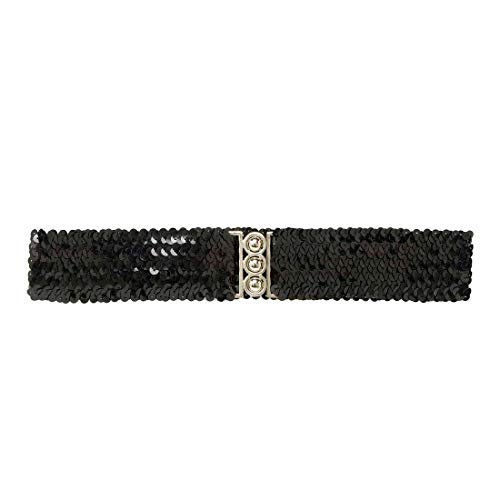 Amakando Elastischer Glitzer-Gürtel passend für viele Kostüme/Schwarz/Funkelnder Taillen-Gürtel mit Pailletten/Genau richtig zu 70er-Party & Fasching von Amakando