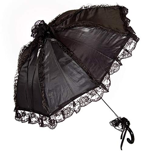 Amakando Eleganter Rüschenschirm mit Spitze/Schwarz 62cm / Gothic Sonnenschirm für Damen/Genau richtig zu Kostümfest & Fasching von Amakando