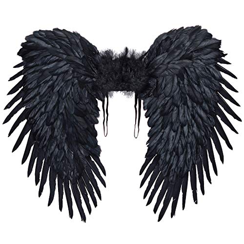Amakando Engelsflügel in XXL passend zum Dark Angel Kostüm/Schwarz 80x65cm / Große Feenflügel auch passend zum Raben-Kostüm/Ideal zu Fasching & Halloween von Amakando