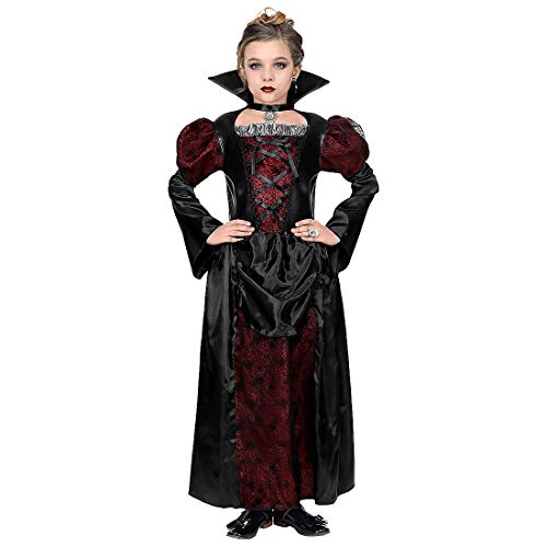 Amakando Extravagantes Kostüm für Mädchen Gräfin Dracula/Schwarz-Rot 158, 11-13 Jahre/Hexenkleid mit stehendem Vampir-Kragen böse Königin/EIN Highlight zu Kostümfest & Gruselparty von Amakando