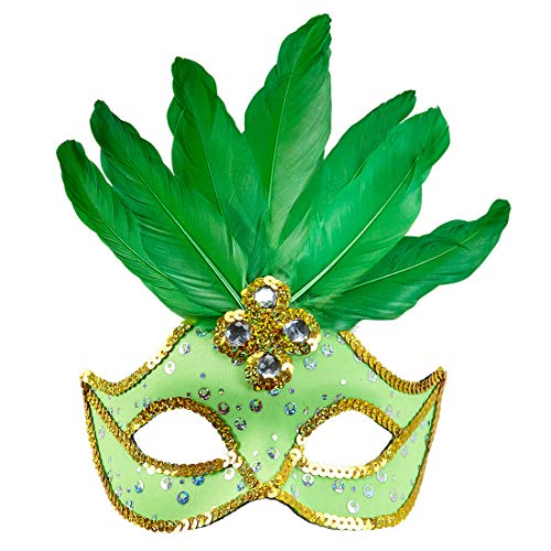 Amakando Farbenfrohe Augen-Maske Karneval in Rio/Grün/Samba Gesichts-Maske mit Federn & Strass/Perfekt geeignet zu Mottoparty & Maskenball von Amakando
