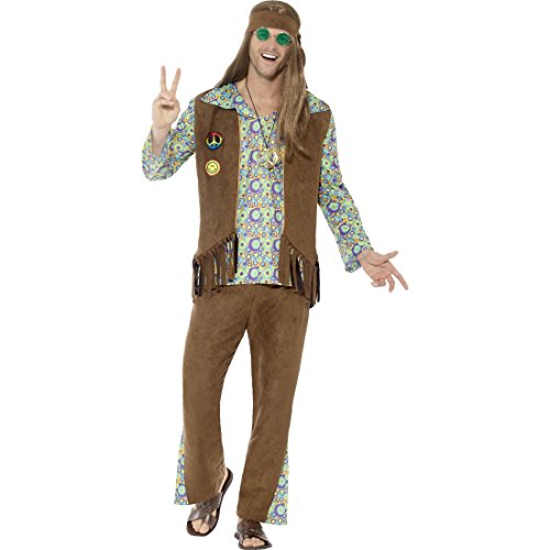 Amakando Flower Power Kostüm Mann - L (52/54) - 70er Jahre Verkleidung Männerkostüm Blumenkind Woodstock Herrenkostüm Karnevalskostüm Festival Style Hippie Outfit Herren von Amakando