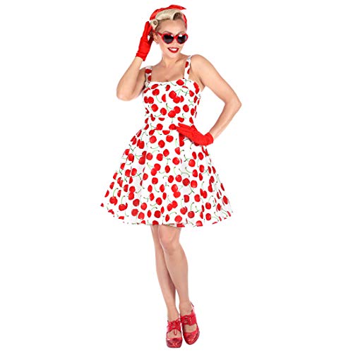 Amakando Fünfziger Rockabella Kostüm mit Kirsch-Motiv/Weiß-Rot in Größe M (38/40) / Retro-Sommerkleid Cherry-Print/Perfekt angezogen zu Fasching & Karneval von Amakando