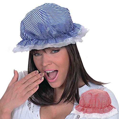 Amakando Gestreifte Schlafmütze Nachthaube mit Spitze blau-weiß Mittelater Schlafhaube Pyjamaparty Nachtmütze Nachtkappe Nachtwäscheball Nachthemdenball Zubehör von Amakando