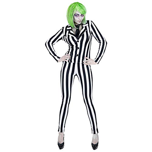 Amakando Gestreifter Hosenanzug Geist/Schwarz-Weiß in Größe M (38/40) / Enganliegendes Damen-Kostüm Joker/Passend gekleidet zu Fasching & Karneval von Amakando