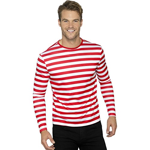 Amakando Gestreiftes Shirt für Männer - M (48/50) - Piratenshirt Geringelt Streifenshirt Clown Clownshirt Herren T-Shirt Zirkus Pirat Ringelshirt rot-weiß von Amakando