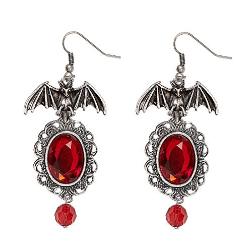 Amakando Gothic-Ohrschmuck mit Edelstein für Vampir Ladys/Silber-Rot/Hänge-Ohrringe Blutsauger passend für Teufelin & Hexe/Genau richtig zu Horror-Party & Mottoparty von Amakando