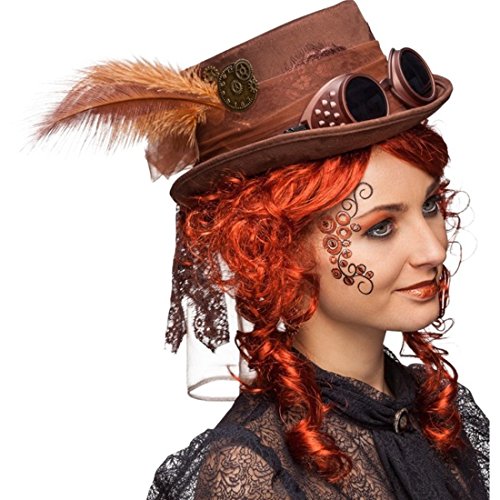 Amakando Gothic Zylinder Steampunk Hut braun Accessoire Retrofuturismus Viktorianische Kopfbedeckung Punk Kostüm Accessoire Zylinderhut Retrolook von Amakando