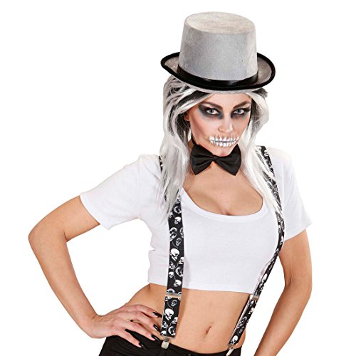 Amakando Grauer Zylinderhut Zylinder Hut aus Samt Eleganter Herrenhut Zombie Faschingshut Hoher Damenhut mit Krempe Halloween Kopfbedeckung Vampir von Amakando