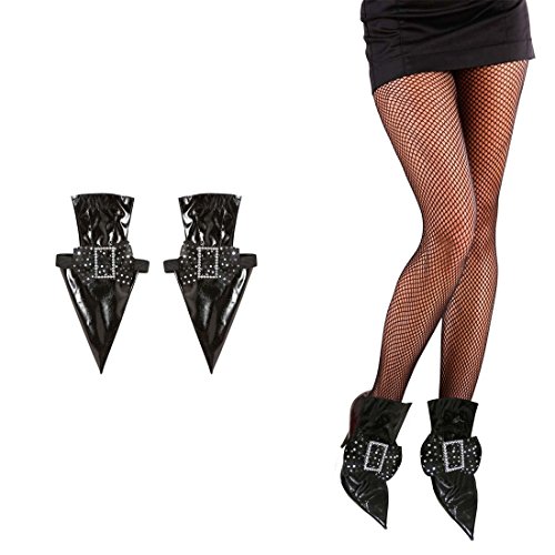 Amakando Hexen Schuhüberzieher Gamaschen Schuhe mit Schnalle Hexenschuhe Lackschuhe Vampir Gothic Schuh Überzieher Spitzschuhe Halloween Hexe von Amakando