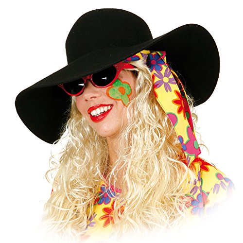 Amakando Hippie Hut Maxi Hippiehut schwarz Damen Sommerhut 70er Jahre Schlapphut Karnevalskostüme Accessoires 60er Jahre Mottoparty Mütze Flower Power Partyhut von Amakando