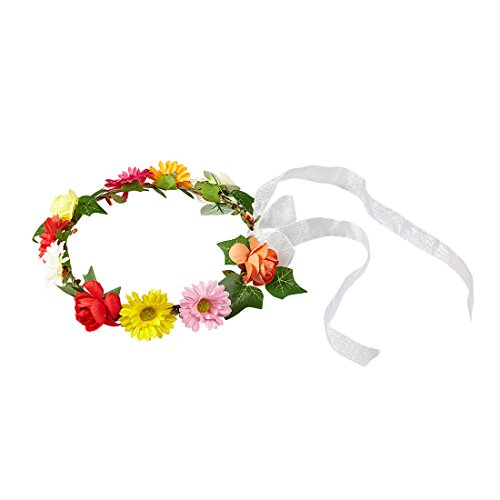 Amakando Hippie Style Kopfschmuck Haarband Blumen bunt Flower Power Haarschmuck Blumenhaarband Blüten 60er Jahre Kleidung Kostüm Blumenkranz Kopfband von Amakando