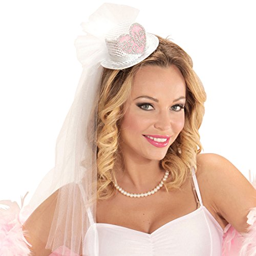 Amakando Hochzeitsschleier Braut Kopfschmuck Junggesellinnenabschied Minizylinder Fascinator Minihut Bride to Be Zylinderhut Damenzylinder weiß JGA Hut mit Brautschleier von Amakando