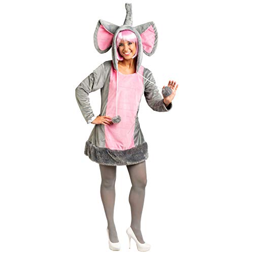 Amakando Hübsches Elefanten-Dress für Erwachsene/Grau-Rosa 34/36 (XS/S) / Plüschige Damen-Verkleidung Dickhäuter/Perfekt geeignet zu Fasching & Karneval von Amakando