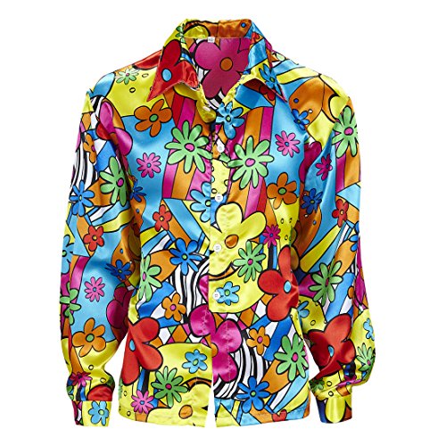 Amakando Kanllbuntes Herren Blumenhemd | Größe S (48) | Buntes Hippiehemd | Hippie Kostüm Männer | Flower Power Hemd 60er | ideal für Schlagermove Outfit & 70er Jahre Partys von Amakando