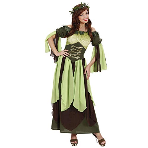 Amakando Knöchellanges Märchen-Kostüm Elfe/Grün-Braun in Größe L (42/44) / Hübsches Damen-Kleid Waldfee/Passend gekleidet zu Mottoparty & Straßenkarneval von Amakando