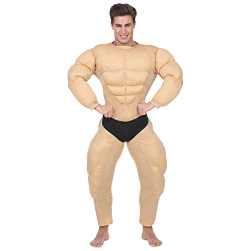 Amakando Lustiges Bodybuilder-Kostüm Gymbo/Hautfarben-Schwarz in Größe L (52) / Beeindruckendes Ganzkörper-Kostüm Gewichtheber/Perfekt angezogen zu Straßenkarneval & Mottoparty von Amakando