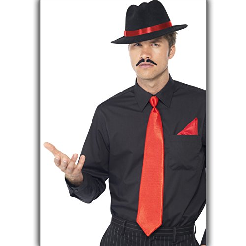 Amakando Mafia Verkleidung mit Hut, Krawatte und Einstecktuch Gangster Kostümset Mafiaboss 20er Jahre Kleidung Mafiosi Outfit Männer Al Capone Kostüm Set von Amakando