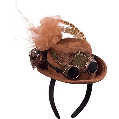 Amakando Mini-Zylinder Cyber Gothic mit Haarreif/Braun/Eleganter Steampunk Haar-Schmuck für Damen/EIN Blickfang zu Fasching & Karneval von Amakando