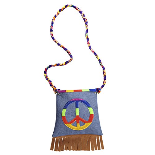 Amakando Peace Hippietasche Flower Power Beutel 70er Jahre Fransentasche Hippie Tasche Karneval Kostüm Accessoires Damen Retro Mottoparty Stofftasche 60er Jahre Damentasche von Amakando