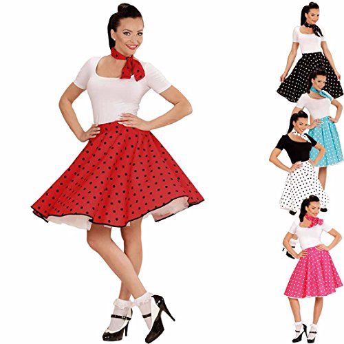 Amakando Petticoat Rock mit Halstuch 60er Jahre Rockabilly rot-schwarz Tellerock mit Polka Dots Gepunktetes Swing Outfit Rock'n'Roll Party Mottoparty Kostüm von Amakando