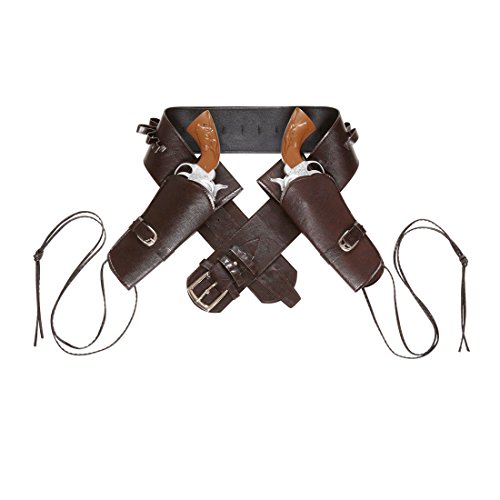 Amakando Pistolengürtel mit Zwei Halftern Westerngurt braun Colt Cowboy Halfter Gangster Revolver Halterung Wild West Party Fasching Zubehör von Amakando