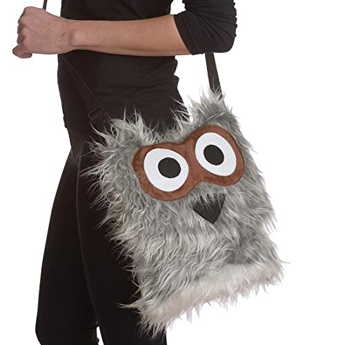 Amakando Plüschige Damen-Handtasche Eule/Grau-Braun 30x25cm / Witzige Eulentasche mit Fell/Bestens geeignet zu Festival & Karneval von Amakando