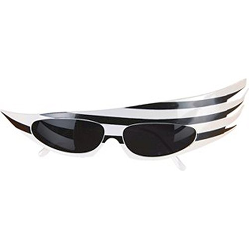 Amakando Popstar Partybrille - schwarz-weiß - Showbrille gestreift Sonnenbrille 80er Spaßbrille Elton John Funbrille 90er Rockstar Brille von Amakando