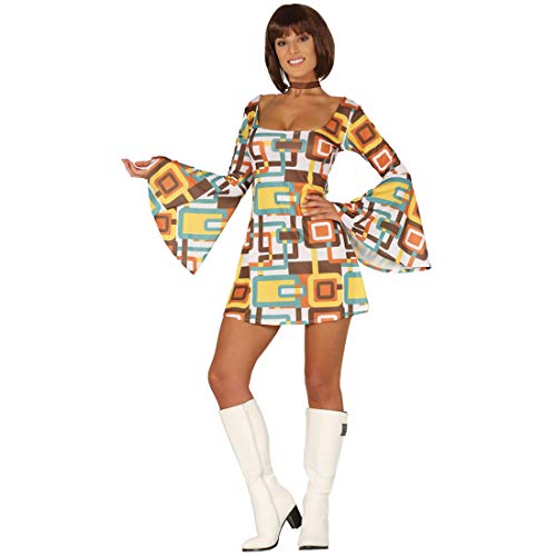 Amakando Schickes 70er Jahre Damen-Kleid im Retro-Look/M (38/40) / Flower Power Kostüm Disco Fever/Wie geschaffen zu Schlagermove & Karneval von Amakando