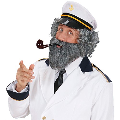 Amakando Seemann Bart grau Opa Vollbart Kapitän Kunstbart mit Mustache Falscher Herrenbart mit Schnurrbart Captain Faschingsbart Buschiger Karnevalsbart Karneval Kostüm Zubehör von Amakando