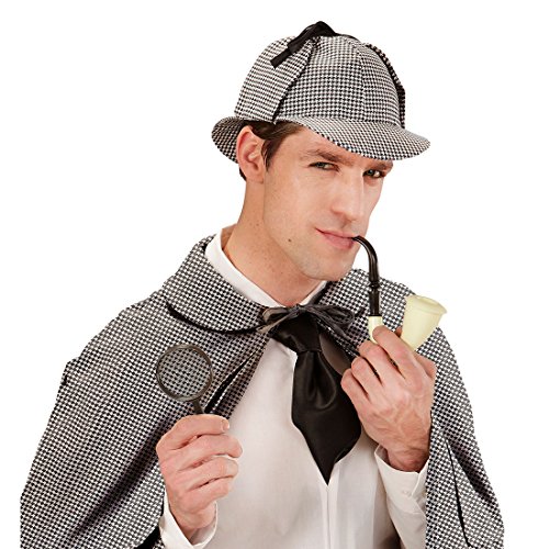 Amakando Sherlock Holmes Verkleidung bestehend aus Lupe, Pfeife und Mütze Spion Kostümset Agent Schnüffler Outfit Ermittler Kostüm Accessoires Detektiv Kostüm Set von Amakando