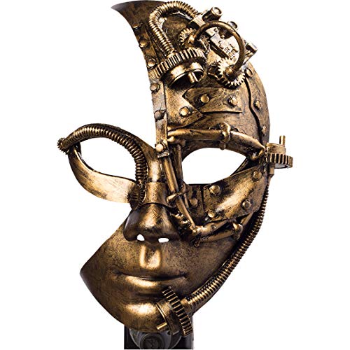 Amakando Steampunk-Halbmaske mit Zahnrädern für Damen/Bronzefarben/Kostüm-Zubehör Retro-Futurismus/Perfekt geeignet zu Mottoparty & Karneval von Amakando