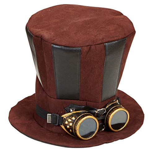 Amakando Stylischer Steampunk-Zylinder-Hut mit Brille im Retrolook/Braun/Viktorianische Kopfbedeckung Retrofuturismus/EIN Blickfang zu Fasching & Karneval von Amakando