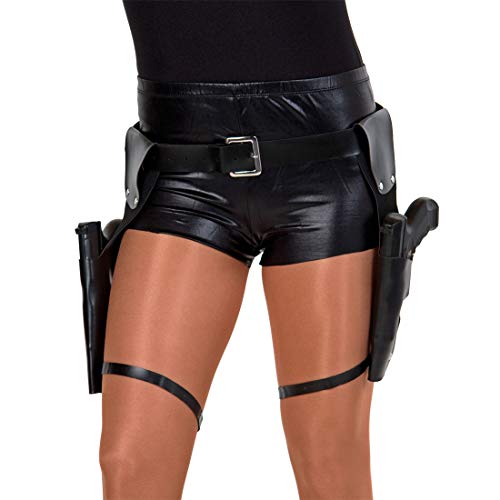 Amakando Stylischer doppelter Pistolenhalfter SWAT/Schwarz 120cm / Gürtel mit Beinholster Twin Gun/Perfekt geeignet zu Fasching & Mottoparty von Amakando