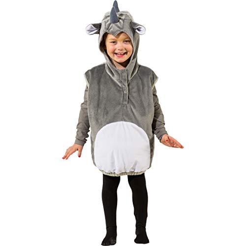 Amakando Süßes Kinder-Kostüm Nashorn bestehend aus Weste mit Kapuze/Grau-Weiß 104 cm 3-4 Jahre/Hübsche Tier-Verkleidung Rhinozeros für Jungen & Mädchen/Ideal zu Kinder-Fasching & Karneval von Amakando
