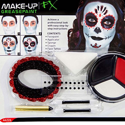 Amakando Sugar Skull Makeup-Set Schminke Mexikanische Totenmaske mehrteilig Dia de los Muertos Accessoires Tag der Toten Beauty Kit La Catrina Halloween Schminke Todesmaske Schminkutensilien von Amakando
