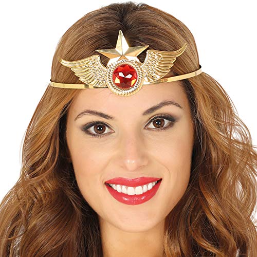 Amakando Superwoman Haarreif mit Schmuckstein/Gold-Rot/Superhero Tiara Heldin/EIN Blickfang zu Kostümfest & Mottoparty von Amakando