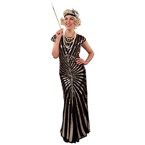 Amakando Traumhaftes 20er-Jahre-Kleid mit Pailletten/Gold-Schwarz 46/48 (L/XL) / Elegantes Art Deco Hollywood Kostüm für Frauen/Passend gekleidet zu Mottoparty & Fasching von Amakando