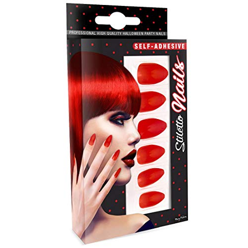 Amakando Universell einsetzbare Fake Nails in Mandel-Form/Rot/Kunstnägel für Teufel, Show & Pin-Up Girls/Perfekt geeignet zu Horror-Party & Fasching von Amakando
