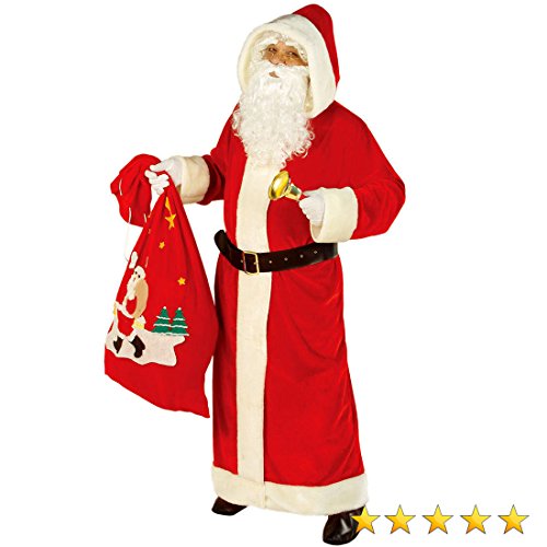 Amakando Weihnachtsmann Mantel aus Samt Nikolauskostüm XL 54/56 mit Kapuze mit Plüschrand, Gürtel mit Schnalle, Kostüm Weihnachtsmann Weihnachtsmannkostüm von Amakando