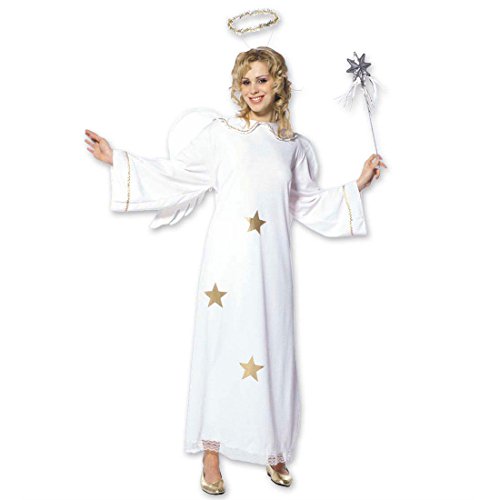 Amakando Weißes Engelskleid mit goldenen Sternen Engel Kostüm M 38/40 mit Kleid, Flügel und Heiligenschein, Engelskostüm Weihnachtselfe Christkind Verkleidung von Amakando