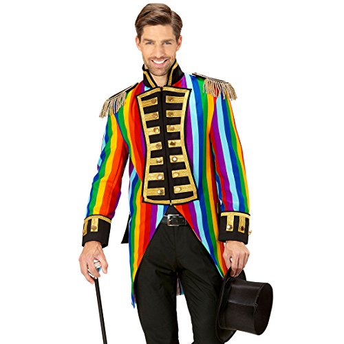Amakando Zirkusdirektor Kostüm - M (50) - Zirkus Herrenkostüm Eleganter Gehrock Manege Bunter Herrenfrack Venezianischer Mantel Regenbogen Frack Herren von Amakando